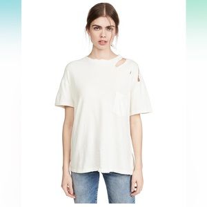 Free People Rubi Ripped Oversized Tee - Medium (White)
